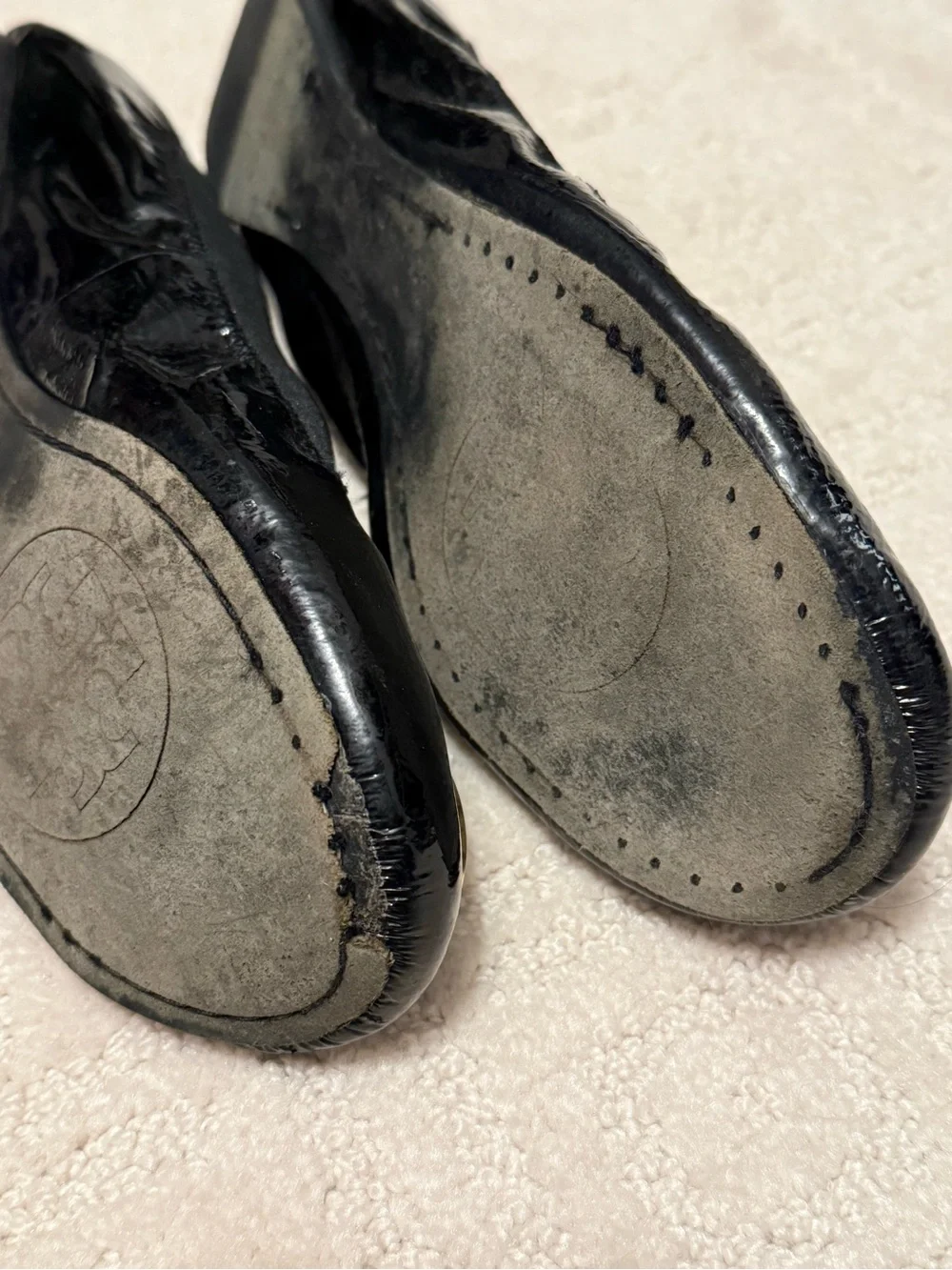 Tory Burch Black Patent Logo-Embellished Ballet Flats
